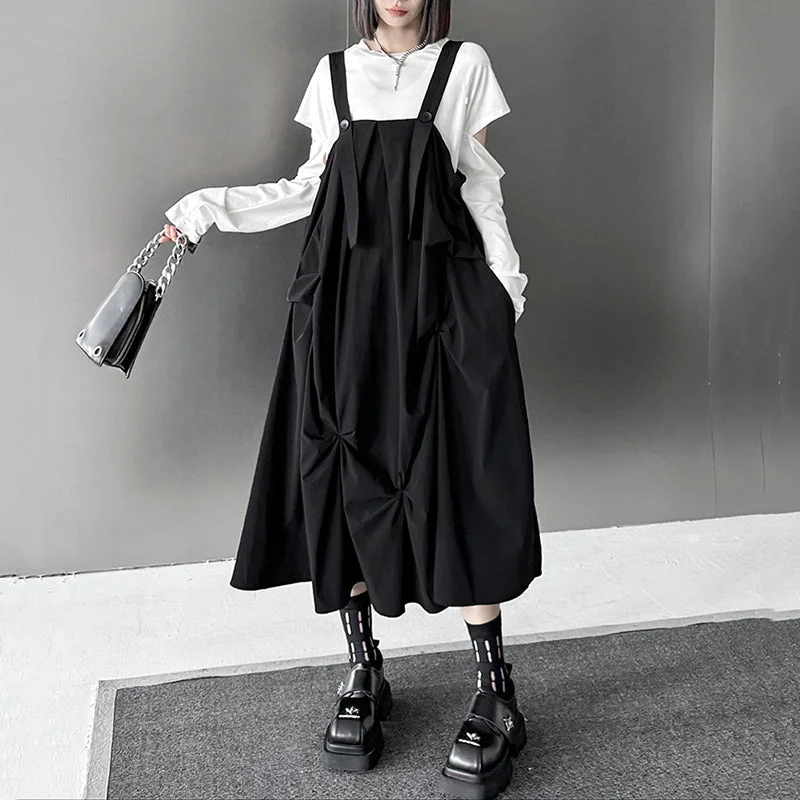 Mid-length Suspender A-line Skirt corduroy skirt cozy