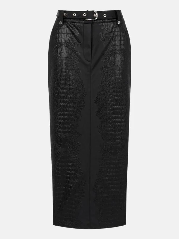 Eyelet Belted Midi Skirt cotton skirt soft