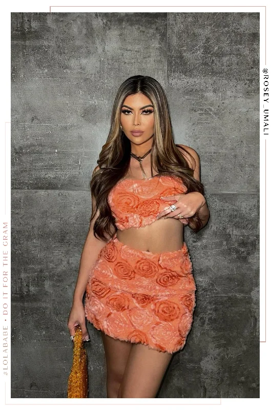 Noele Two Piece Mini Skirt Set - Coral velvet skirt rich