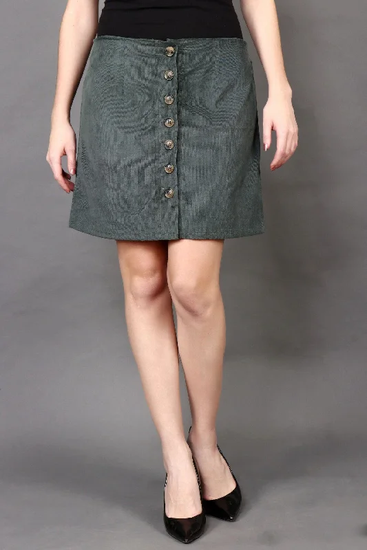 Olive Green Solid Woven Skirt silk skirt elegant