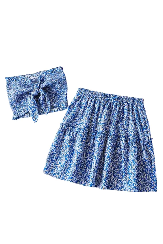 'Pamela' Floral Ruched Tube Top & High Waist Skirt Set (5 Colors) linen skirt natural