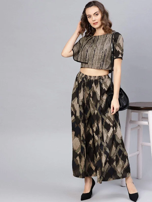 Women's Block Printed Asymmetric Top With Skirt - Pannkh a-line skirt cut