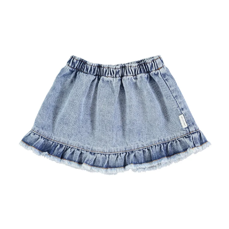 PIUPIUCHICK WASHED LIGHT BUE DENIM RUFFLE SHORT SKIRT linen skirt natural