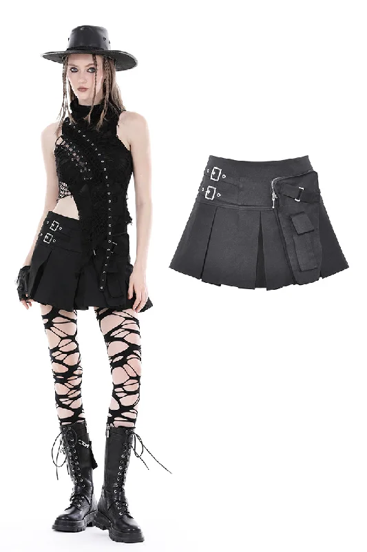 Punk pleated skirt with side bag KW313 velvet skirt sumptuous