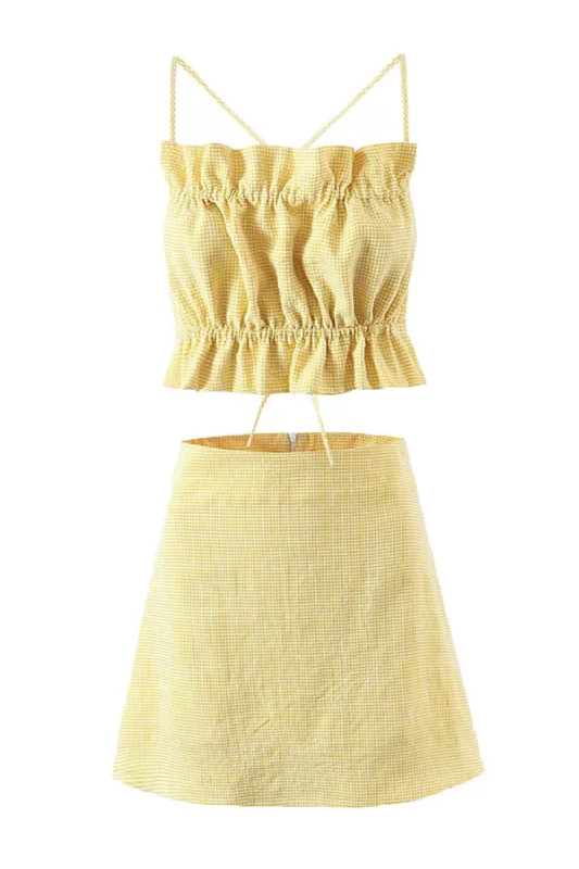 'Quinsley' Sleeveless Crop Top & High Waist Skirt Set velvet skirt sumptuous