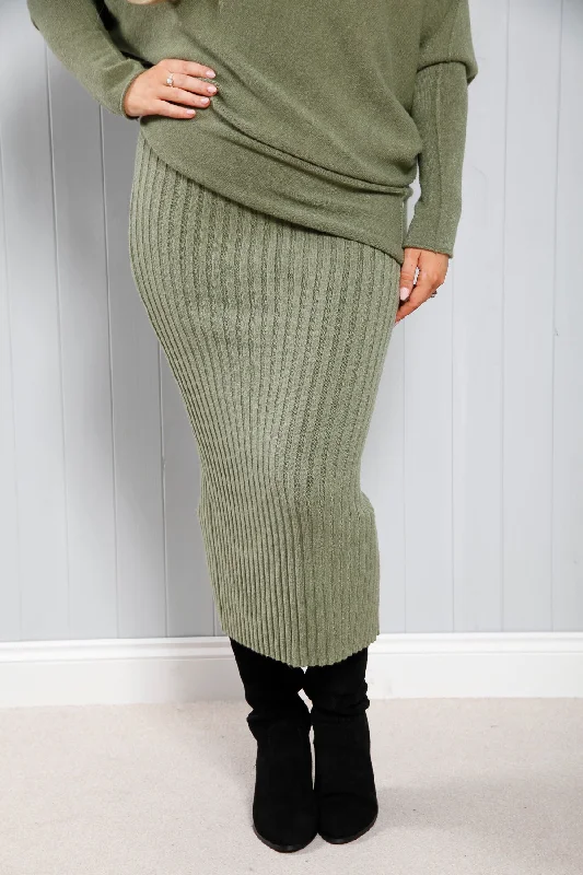 Reese Ribbed Skirt Khaki linen skirt relaxed