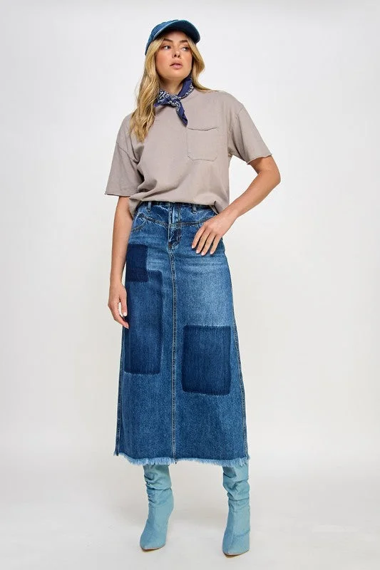 Retro Patchwork Denim Skirt linen skirt natural