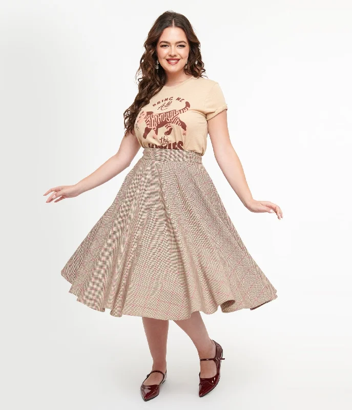 Royal Monk 1950s Pink Check Florence Swing Skirt pencil skirt chic
