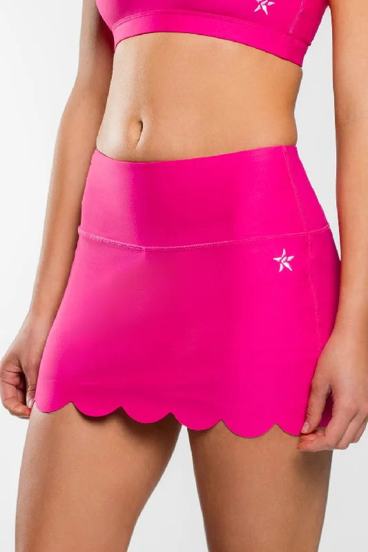 Scalloped Skirt in Hyper Pink high waist skirt