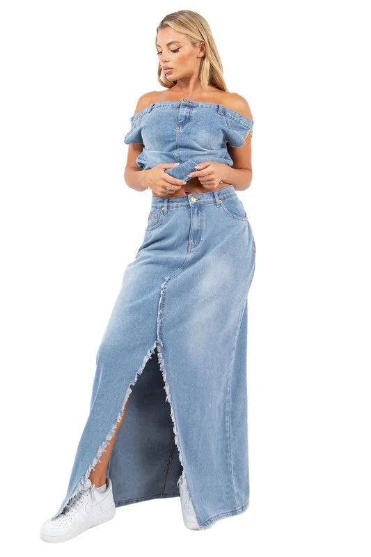 Sexy Denim 2pc Skirt Set velvet skirt rich