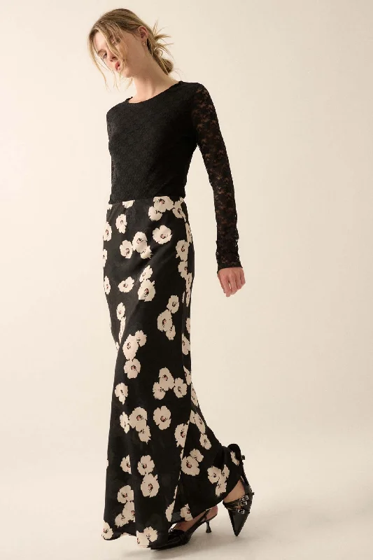 Silken Petals Floral Jacquard A-Line Maxi Skirt leather skirt bold