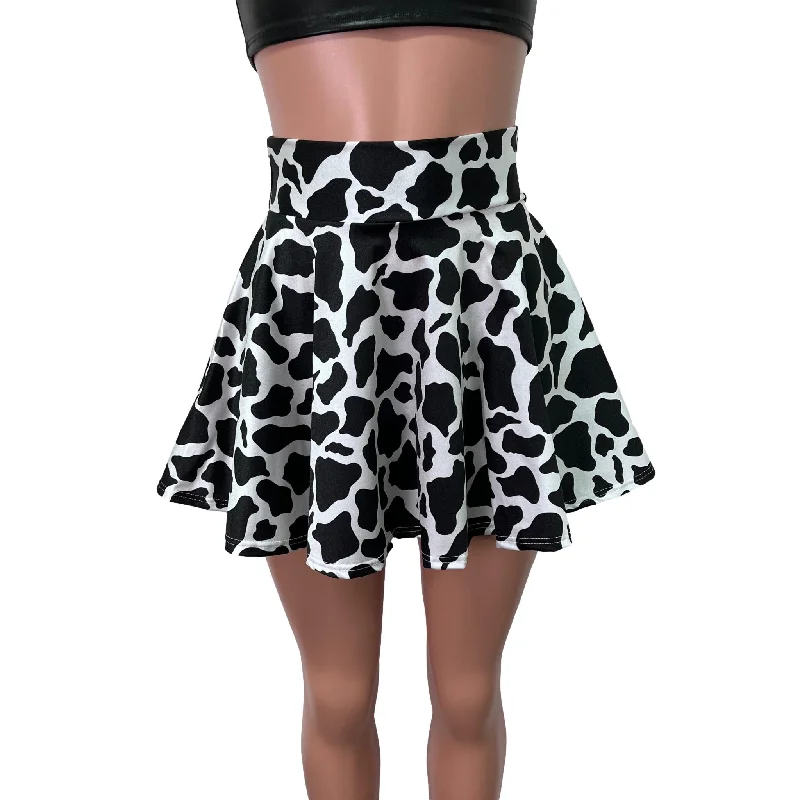 Skater Skirt - Black & White Cow Print wool skirt warm