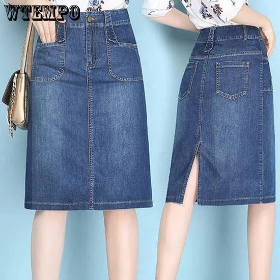 Slit Brand Split Front Ripped Denim Skirt wool skirt thick