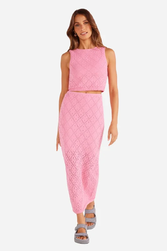 MinkPink Solano Diamond Knit Midi Skirt in Hot Pink linen skirt light