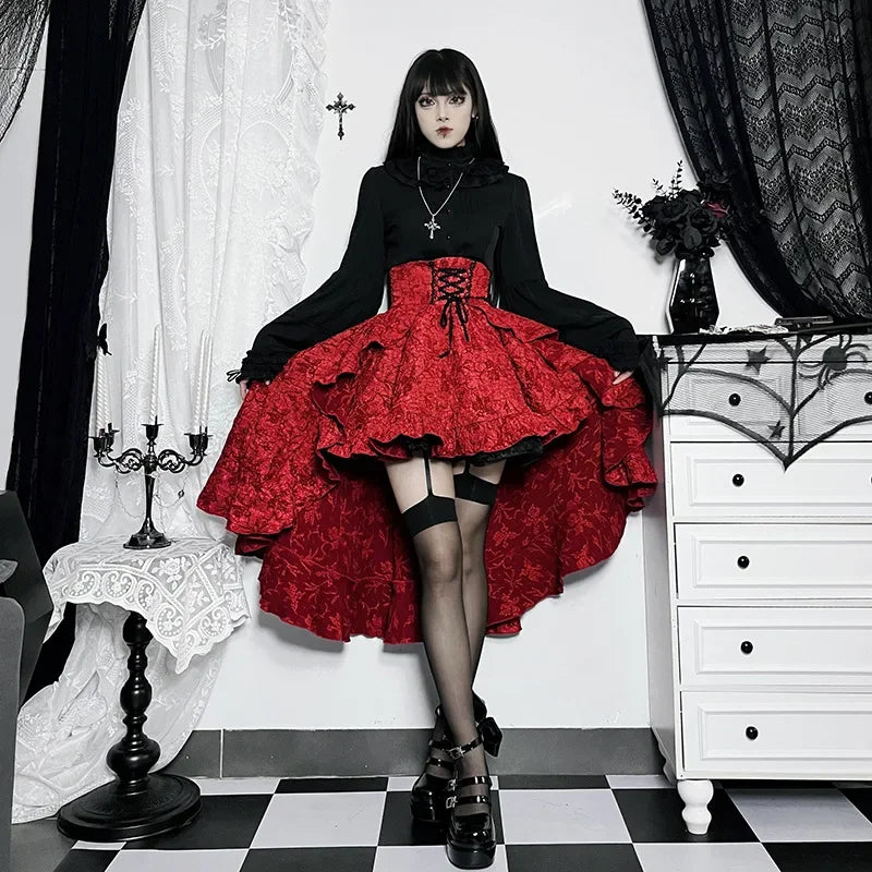 SteamWomen Gothic Irregular Shirring Pleated Party Maxi Long High Low Costumes Sexy Corset Skirt asymmetrical skirt cut