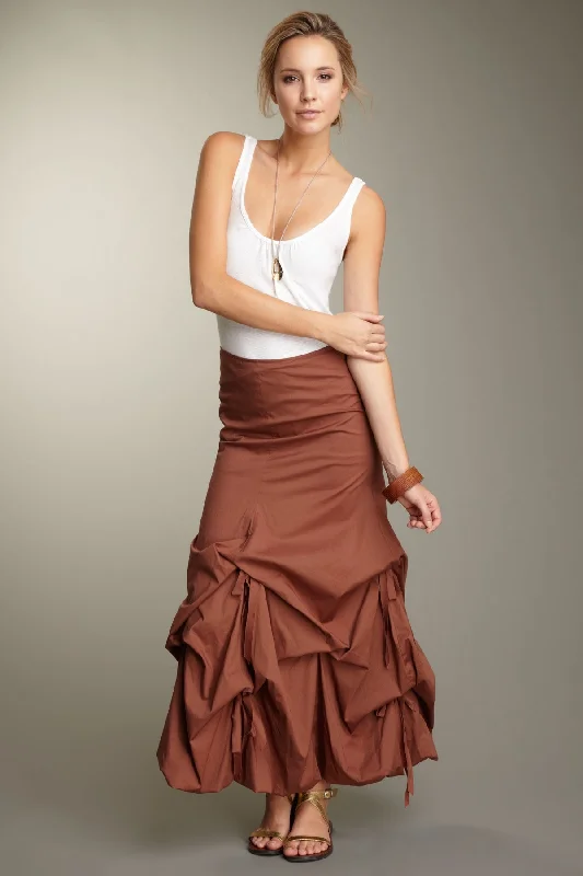 Stretch Poplin Balloon Skirt - Brown wrap skirt elegant