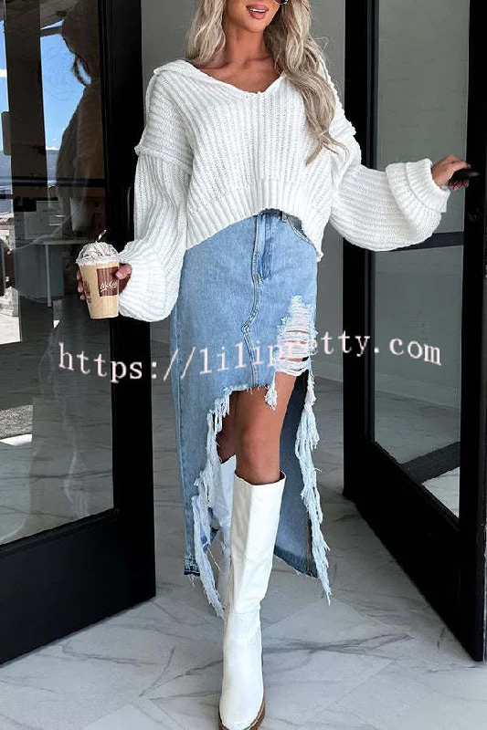Darla Cutting Ties Heavily Distressed Denim Maxi Skirt denim skirt stylish