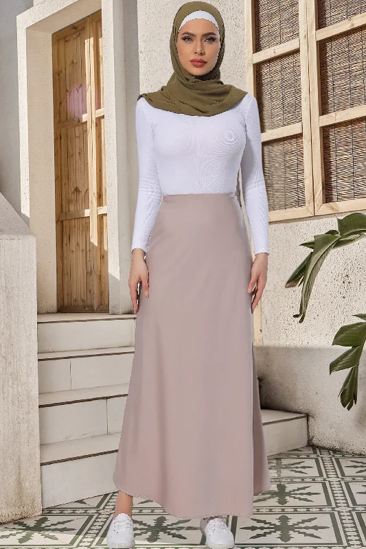 Taupe Satin Maxi Skirt denim skirt fashionable