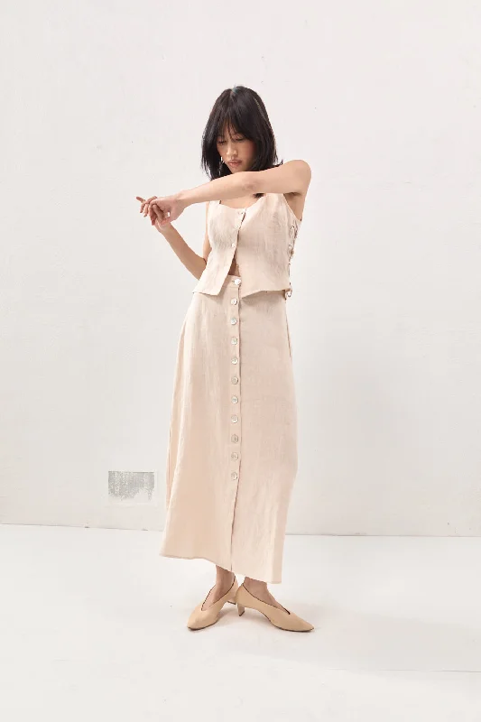 Thames Linen Midi Skirt Natural linen skirt relaxed