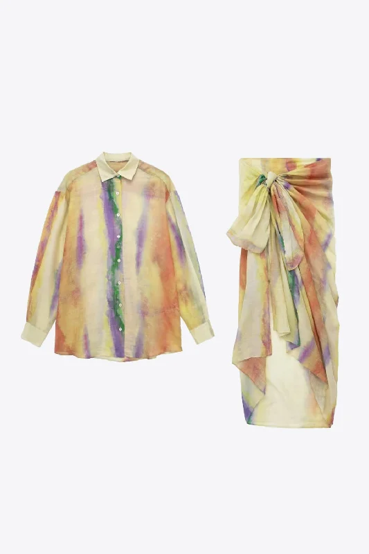 BerryBetty - Tie-Dye Long Sleeve Shirt and Tied Skirt Set summer skirt style
