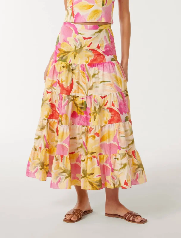 Tilly Tiered Midi Skirt denim skirt classic