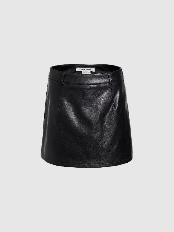 Vegan Leather Mini A-Line Skirt silk skirt smooth