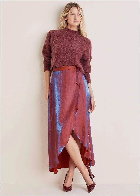 Lamé Wrap Maxi Skirt - Burgundy Lame chiffon skirt airy