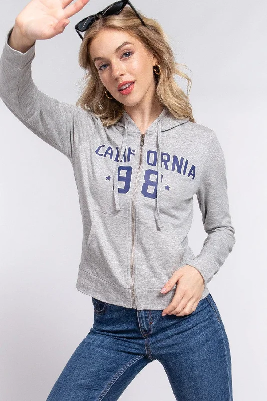 ACTIVE BASIC CALIFORNIA Zip Up Drawstring Long Sleeve Hoodie Hoodie with Illustration Artistic Creative ACTIVE BASIC CALIFORNIA Zip Up Drawstring Long Sleeve Hoodie Hoodie with Illustration Artistic Creative
