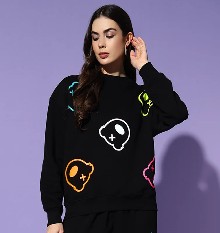 ALL TEDDY Round Neck Oversized Sweatshirt Hoodie with Metallic Shiny Futuristic