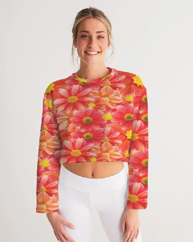 Beautiful blood orange flower design Women's All-Over Print Cropped Sweatshirt Hoodie with Metallic Shiny Futuristic Beautiful blood orange flower design Women's All-Over Print Cropped Sweatshirt Hoodie with Metallic Shiny Futuristic