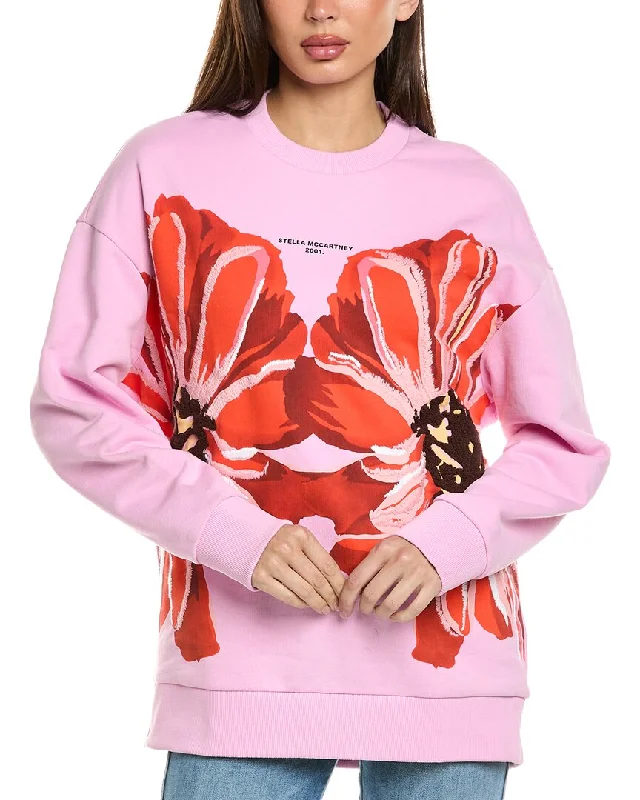 Stella Mccartney Giant Flowers Embroidery Sweatshirt Hoodie with Ribbed Cuffs Snug Fit Comfort Stella Mccartney Giant Flowers Embroidery Sweatshirt Hoodie with Ribbed Cuffs Snug Fit Comfort