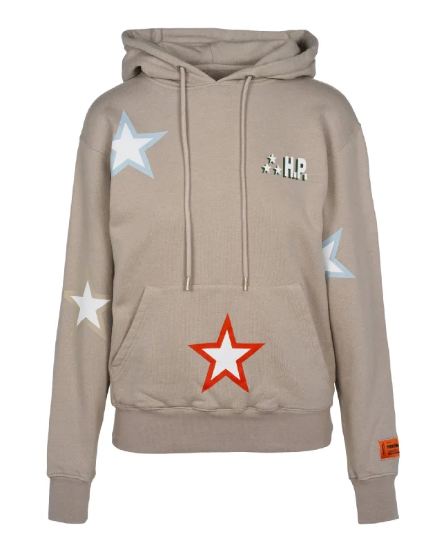 Heron Preston Womens Star Print Hoodie Hoodie with Rolled Sleeves Casual Relaxed