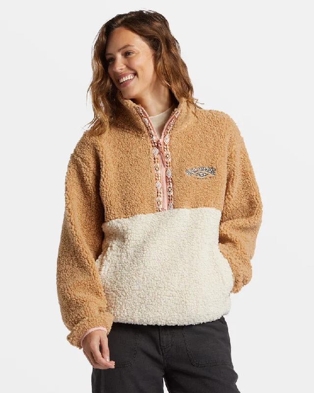 Billabong Horizon Mock Neck Sweatshirt - WET SAND Hoodie with Half-Zip Sporty Casual Billabong Horizon Mock Neck Sweatshirt - WET SAND Hoodie with Half-Zip Sporty Casual