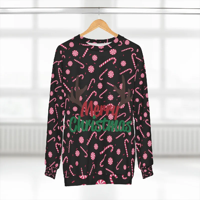 Red Candy Cane Christmas Sweatshirt, Holiday Crewneck Unisex Sweatshirt -Made in USA Hoodie with Sequins Glamorous Eye-catching Red Candy Cane Christmas Sweatshirt, Holiday Crewneck Unisex Sweatshirt -Made in USA Hoodie with Sequins Glamorous Eye-catching