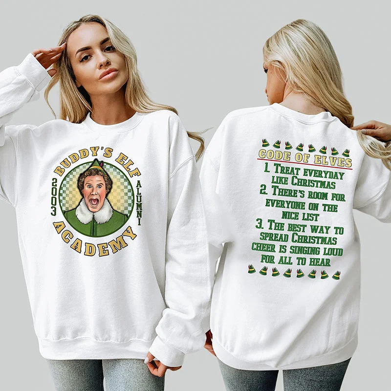 Buddy's Elf Academy Crewneck Sweatshirt Hoodie with Stripes Bold Sporty
