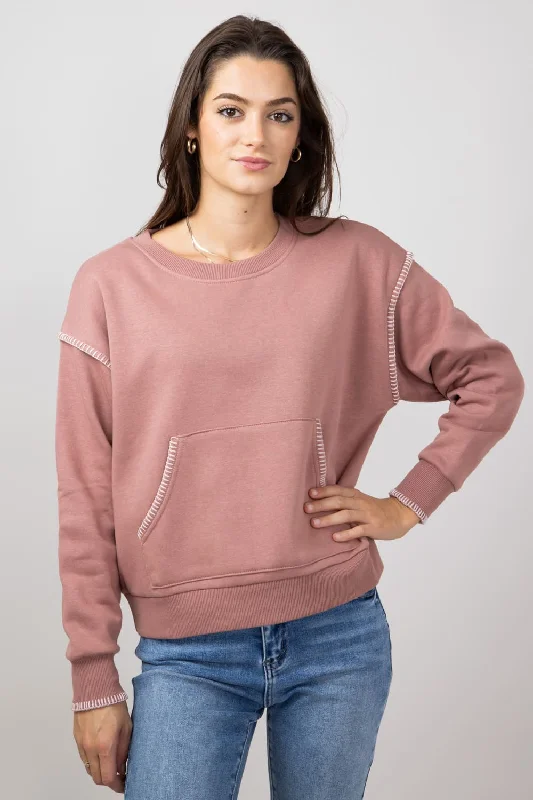 C&C California Sutton Stitch Crewneck Sweatshirt for Women in Burlwood | 89B02967T-C877-BURLWOOD Hoodie with Hem Patch Decorative Personalized C&C California Sutton Stitch Crewneck Sweatshirt for Women in Burlwood | 89B02967T-C877-BURLWOOD Hoodie with Hem Patch Decorative Personalized