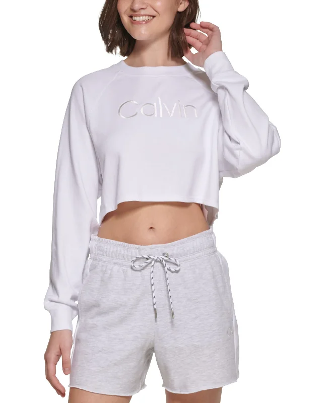 Calvin Klein Performance Womens Embroidered Logo Cropped Sweatshirt Hoodie with Hidden Zipper Minimalist Clean Calvin Klein Performance Womens Embroidered Logo Cropped Sweatshirt Hoodie with Hidden Zipper Minimalist Clean