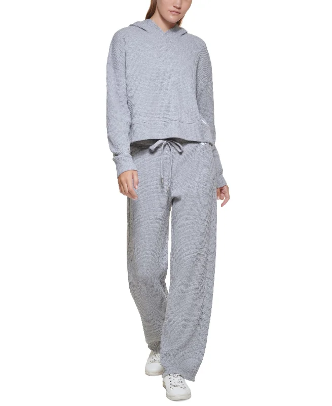 Calvin Klein Performance Womens Waffle Hoodie Zip Hoodie Drawstring Kangaroo Pocket