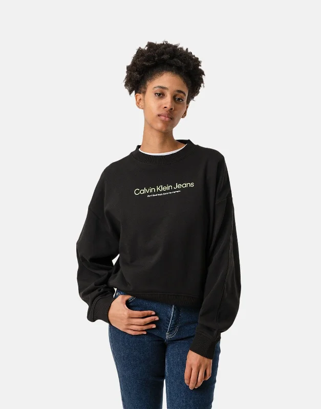 Calvin Klein Illuminated Graphic Crew Neck Sweatshirt Hoodie with Rolled Sleeves Casual Relaxed
