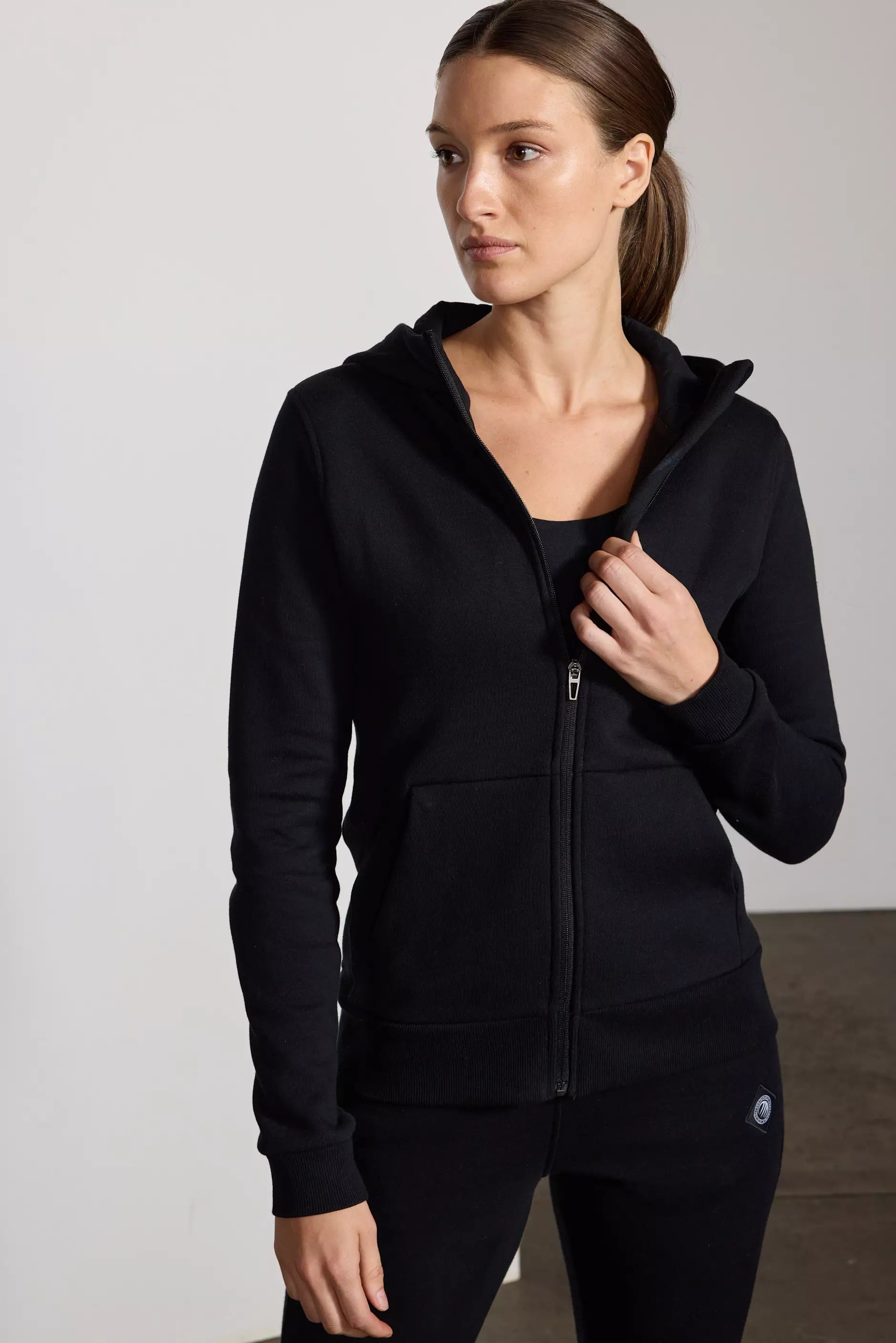 Comfort Fleece Zip-Up Hoodie - Black Hoodie with Exposed Zipper Edgy Industrial