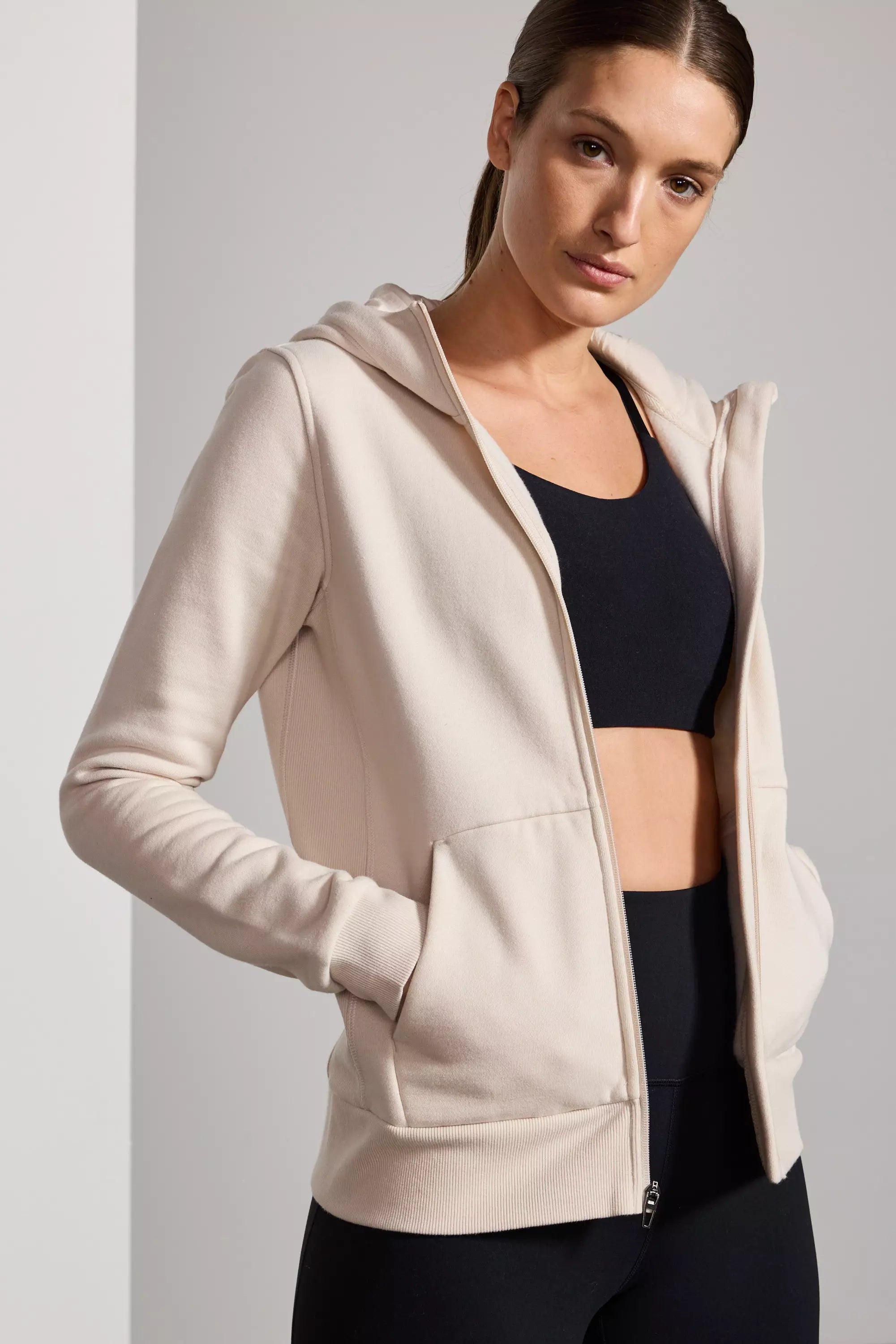 Comfort Fleece Zip-Up Hoodie - Stone Hoodie with Camouflage Military Edgy