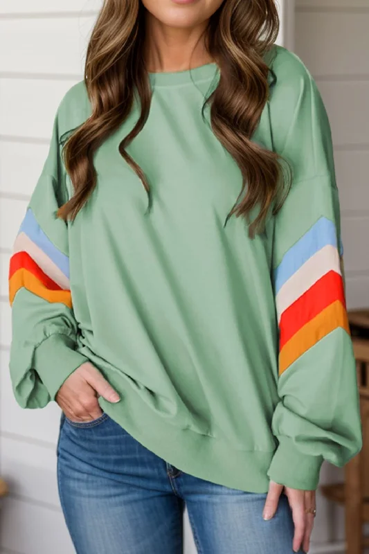 Contrast Long Sleeve Sweatshirt Hoodie with Hem Lace Feminine Delicate
