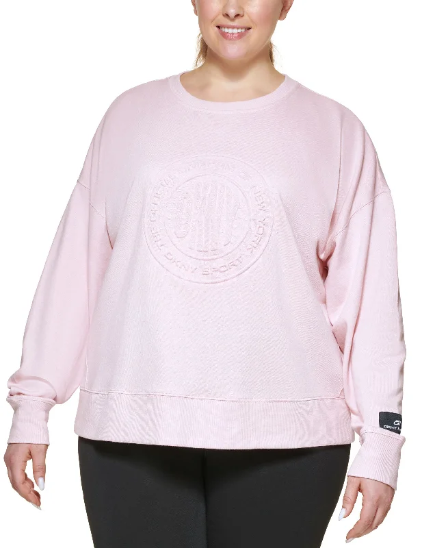 DKNY Plus Size Embossed Medallion Sweatshirt Hoodie with V-Neck Classic Versatile