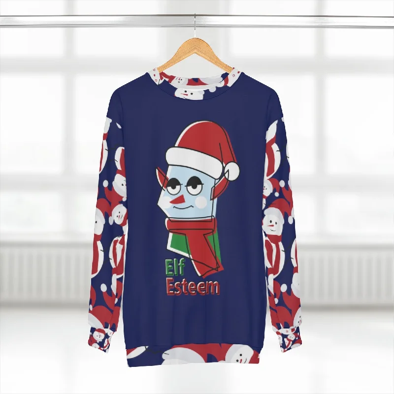 Elf Christmas Unisex Sweatshirts, Elf Esteem Navy Blue Cute Snowman Christmas Party Unisex Sweatshirt - Made in USA Hoodie with Set-In Sleeves Structured Classic Elf Christmas Unisex Sweatshirts, Elf Esteem Navy Blue Cute Snowman Christmas Party Unisex Sweatshirt - Made in USA Hoodie with Set-In Sleeves Structured Classic