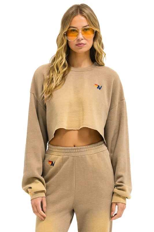 ESSENTIAL CROPPED CREW SWEATSHIRT RELAXED - FADED TAN Hoodie with Front Slit Layering Stylish ESSENTIAL CROPPED CREW SWEATSHIRT RELAXED - FADED TAN Hoodie with Front Slit Layering Stylish