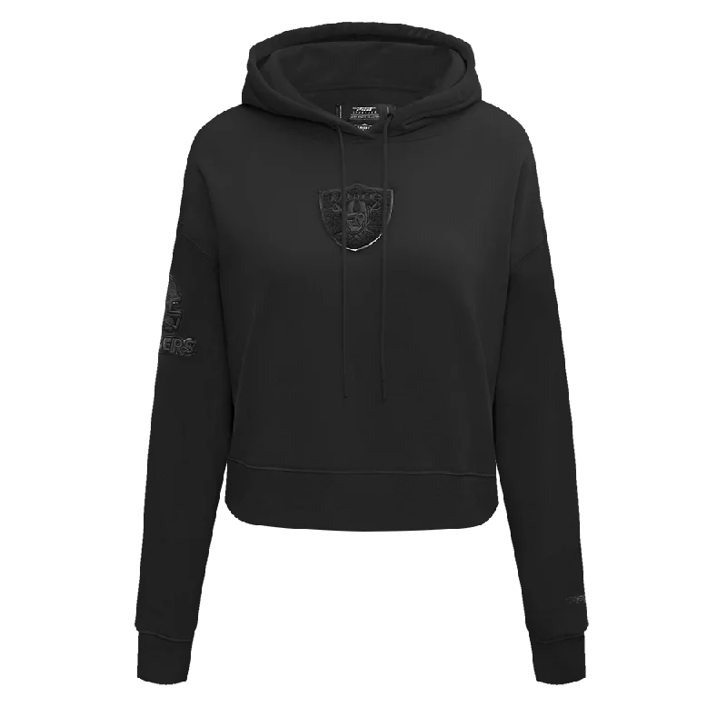 NFL OAKLAND RAIDERS TRIPLE BLACK WOMEN'S CROPPED PO HOODIE (TRIPLE BLACK) Hoodie with Zipper Placket Modern Functional NFL OAKLAND RAIDERS TRIPLE BLACK WOMEN'S CROPPED PO HOODIE (TRIPLE BLACK) Hoodie with Zipper Placket Modern Functional
