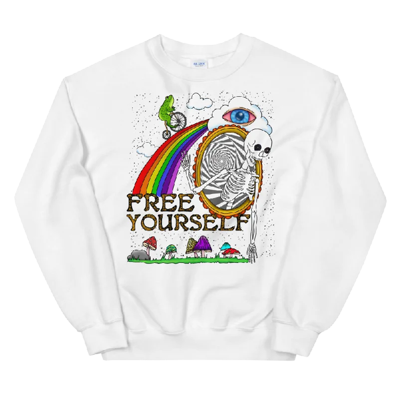 Free Yourself Graphic Sweatshirt Hoodie with Frayed Bohemian Relaxed