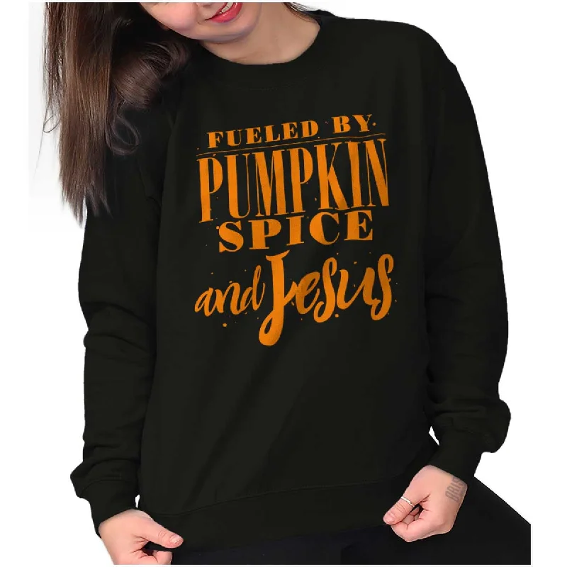 Fueled by PSLs and Jesus Crewneck Sweatshirt Hoodie with Mock Neck Collared Structured Fueled by PSLs and Jesus Crewneck Sweatshirt Hoodie with Mock Neck Collared Structured