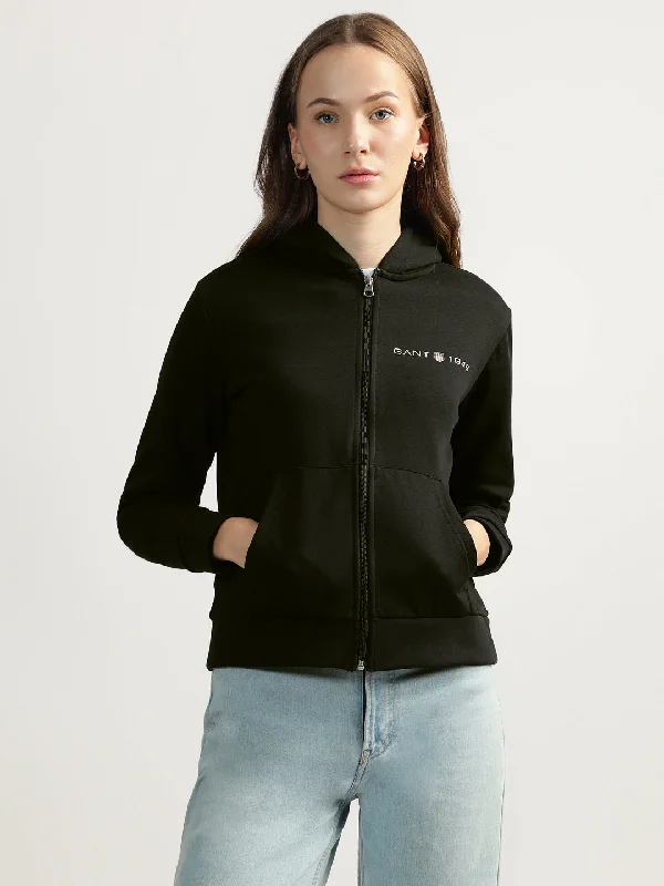 Gant Women Black Solid Hooded Full Sleeves Front-open Sweatshirt Hoodie with Lace Feminine Delicate Gant Women Black Solid Hooded Full Sleeves Front-open Sweatshirt Hoodie with Lace Feminine Delicate