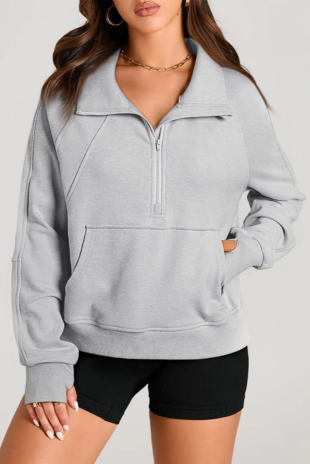 Half Zip Long Sleeve Sweatshirt Hoodie with Hood Adjustable Protection